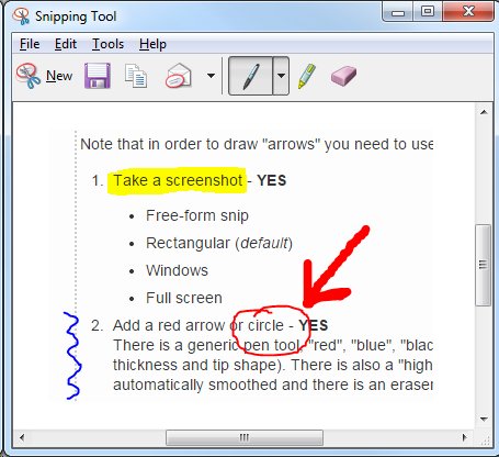 Annotating a screenshot in the Snipping Tool