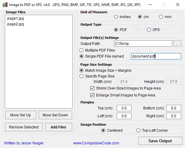 Image to PDF or XPS Screenshot