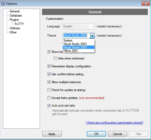 PuTTY Connection Manager Options