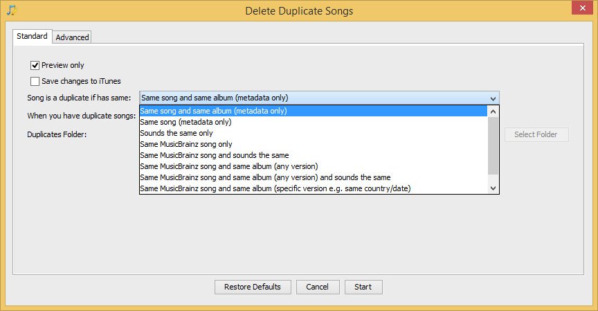 Delete Duplicates Options