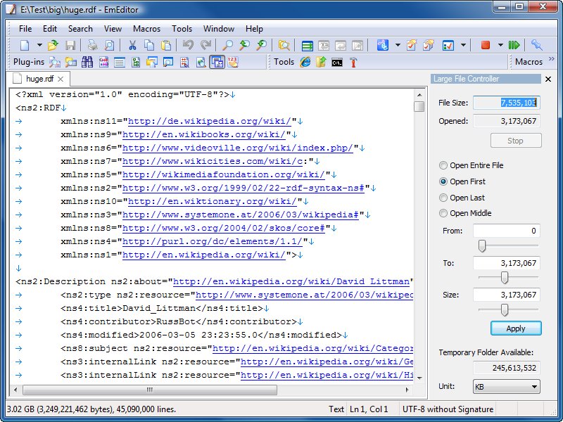 EmEditor with it's large file controller